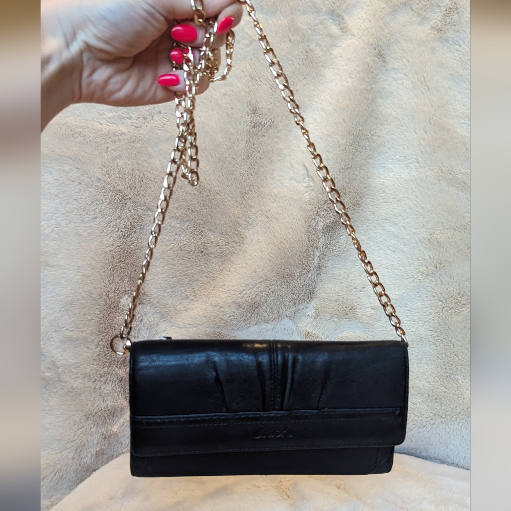 Coach Black Leather Pleated Wallet